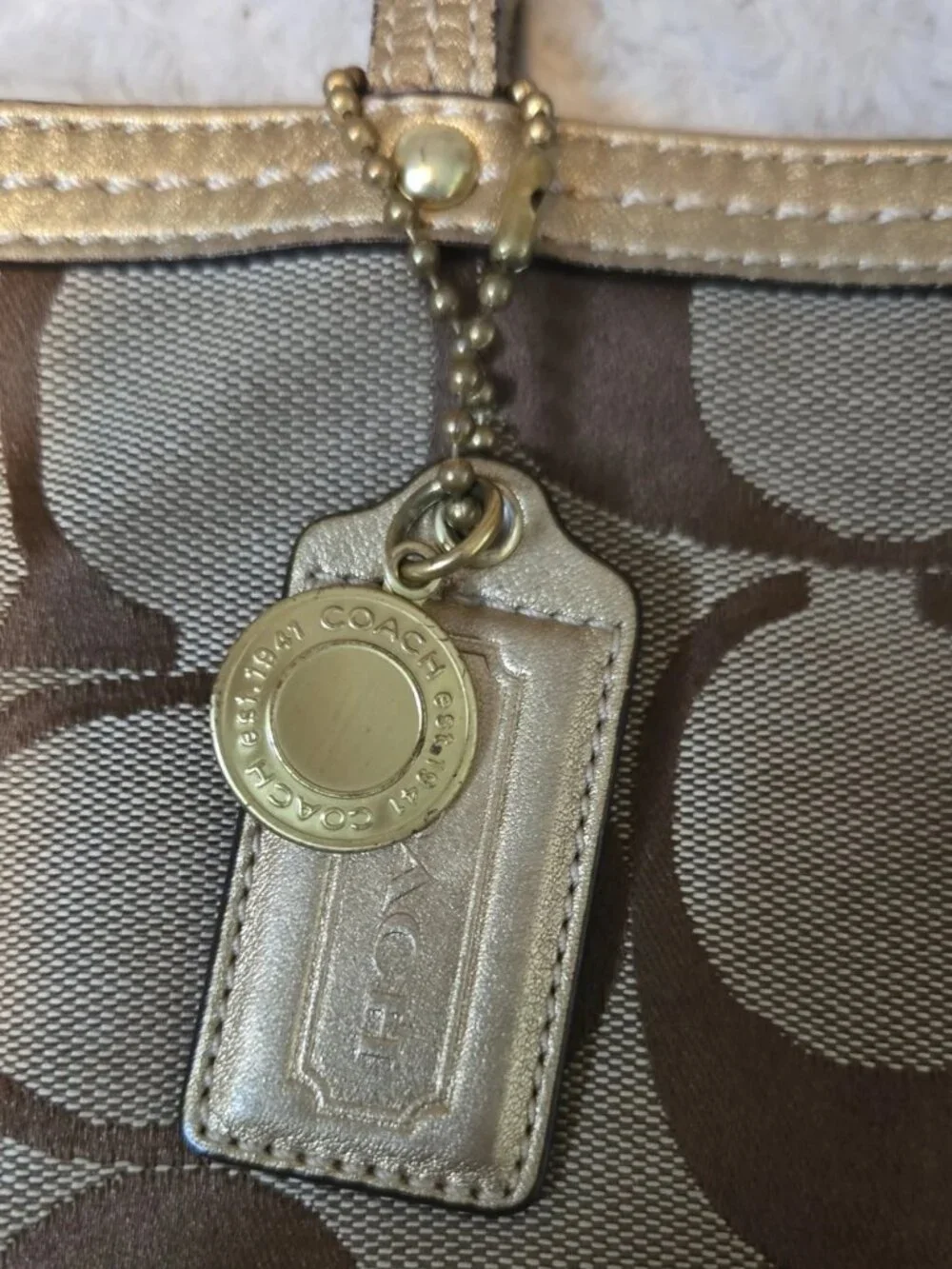 Coach Signature Canvas Tote in Gold and Brown